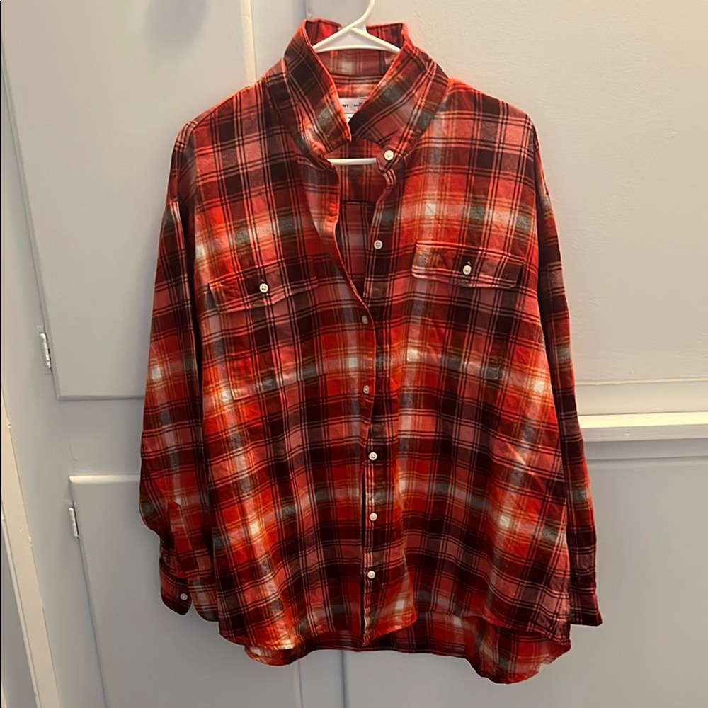 Red Plaid Button-Up Shirt FLANNEL